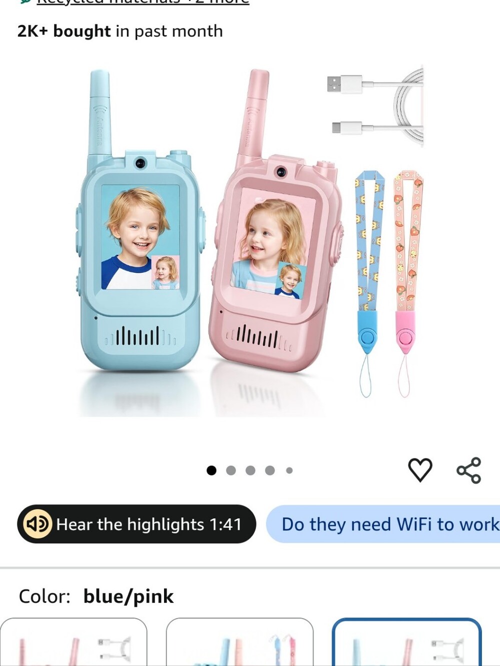 Kids Video Walkie Talkies, 2 Pack Long Range Toy Walkie-Talkie for Kids
